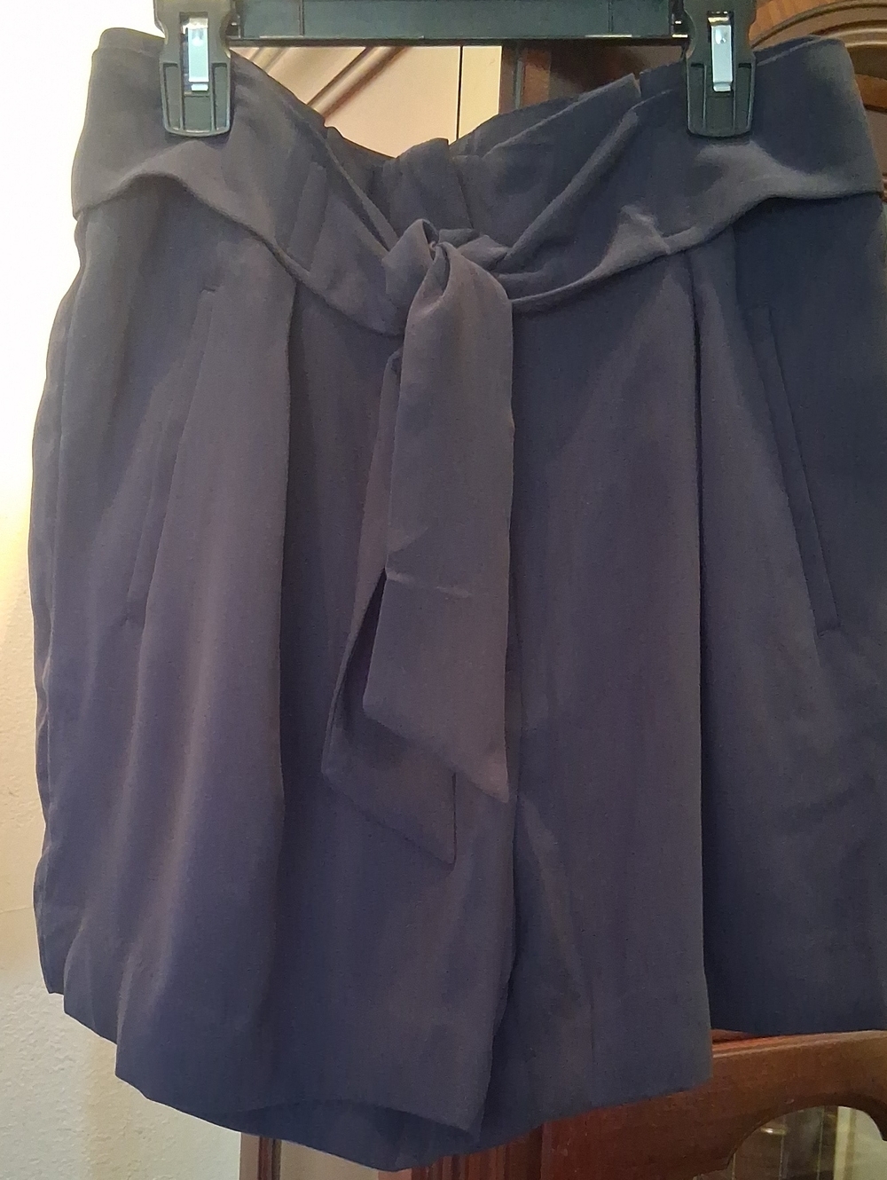 H&M Navy Paperbag Waist Tie-Front Shorts